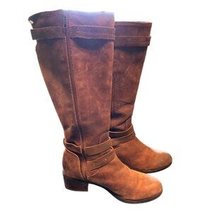 UGG Womens Leather Knee-High Boots Size 8 Brown Zipper & Strap Closure Made in C
